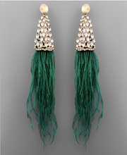 Load image into Gallery viewer, Clare Feather Crystal Statement Earrings