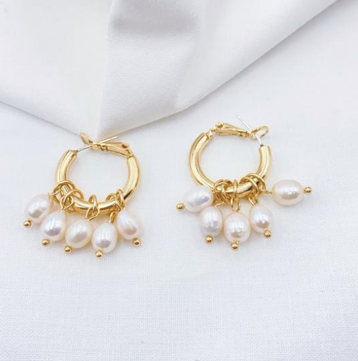 Fiesta Pearl Hoop Gold Earrings