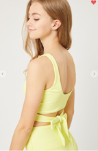 Load image into Gallery viewer, Tie Back Lime Sports Bra