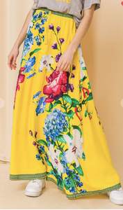 Tropical Yellow Floral Maxi Skirt