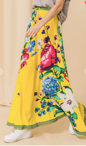 Tropical Yellow Floral Maxi Skirt
