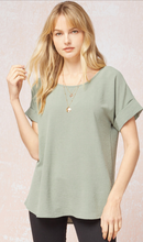 Load image into Gallery viewer, Sage Rolled Sleeve Top
