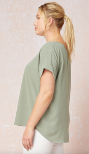 Sage Rolled Sleeve Top