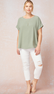 Sage Rolled Sleeve Top