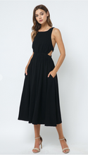 Load image into Gallery viewer, Black Open Back Midi Dress