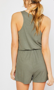 Olive Ribbed Knit Romper