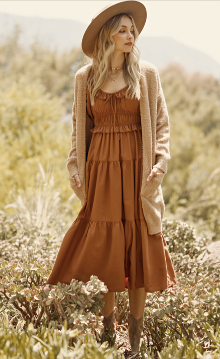 Astrid Tobacco Midi Dress
