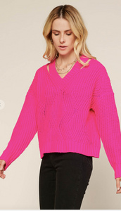 V Cutout Pink Sweater