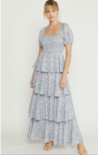 Load image into Gallery viewer, Skylar Blue Floral Tiered Dress