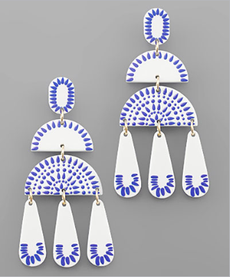 Blue White Porcelain Print Earrings