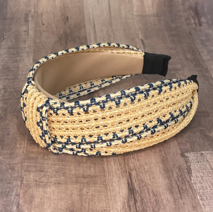 Raffia Natural Blue Headband