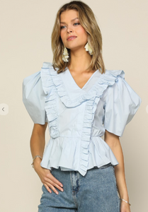 Ruffle Ice Blue Blouse