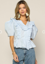 Load image into Gallery viewer, Ruffle Ice Blue Blouse