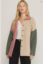 Load image into Gallery viewer, Button Color Block Sweater Shacket