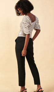 Metallic Silver Ruched Top