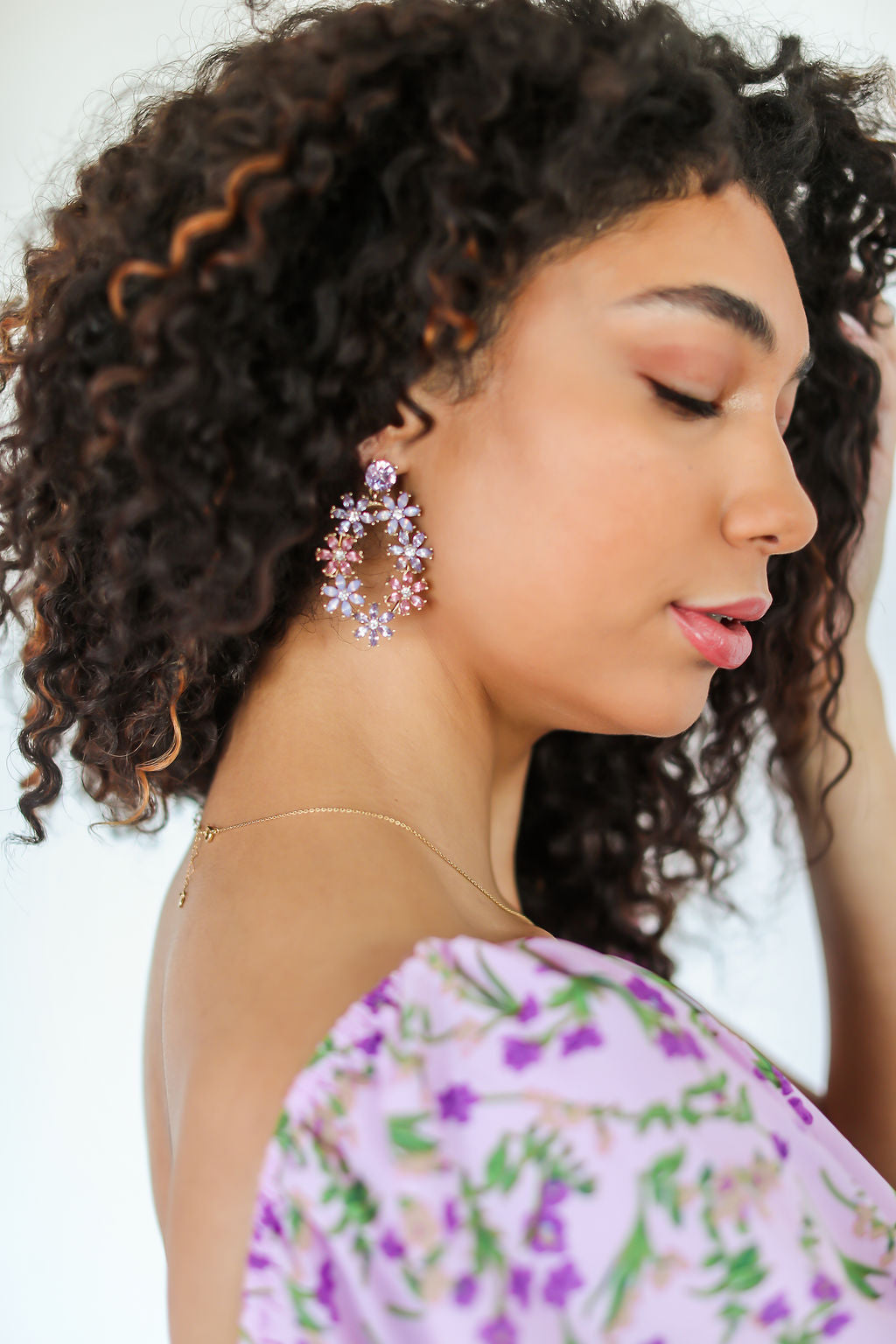 Lavender Floral Statement Earrings