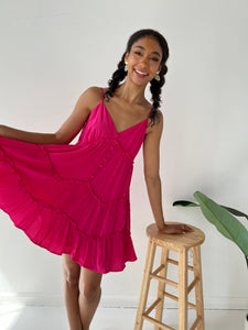 Fuchsia Boho Linen Dress
