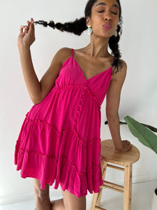 Fuchsia Boho Linen Dress