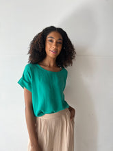 Load image into Gallery viewer, Kelly Green Rolled Sleeve Top
