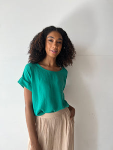 Kelly Green Rolled Sleeve Top