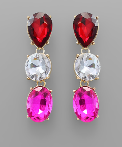 Love Oval Drop Red White Pink Earrings