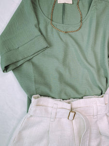 Sage Rolled Sleeve Top