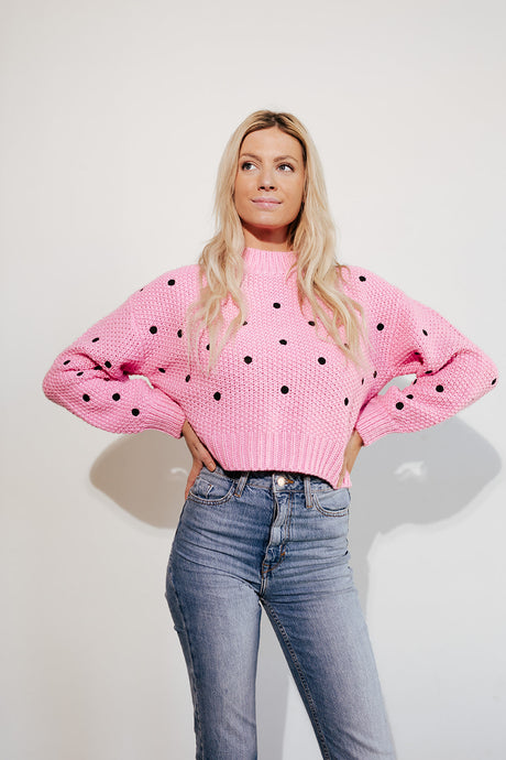 Embroidered Pink Dot Sweater