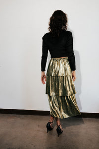 Shimmer Tiered Midi Skirt
