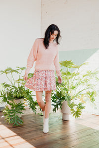 Pink Floral Ruffle Mini Skirt