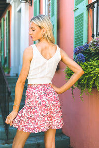 Pink Floral Ruffle Mini Skirt