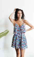 Load image into Gallery viewer, Tiered Floral Blue Romper