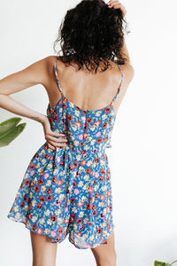 Tiered Floral Blue Romper
