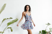 Load image into Gallery viewer, Tiered Floral Blue Romper