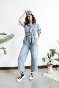 Feminine Utility Denim Jumpsuit