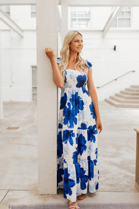 Grecian Blue White Maxi Dress