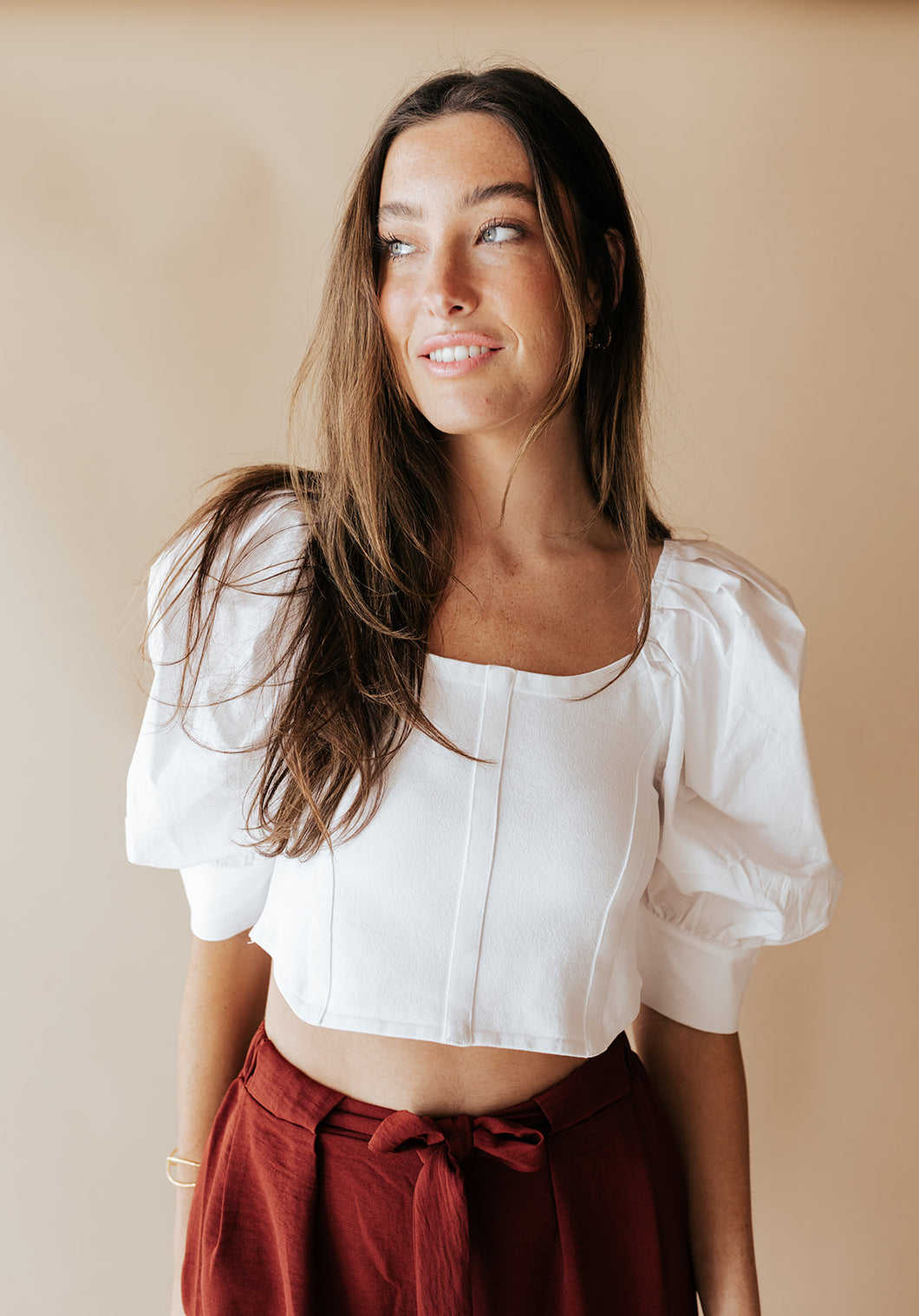 Puff Sleeve Knit Corset Top