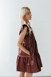 Chocolate Ruffle Leather Dress
