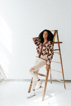 Load image into Gallery viewer, Brown Flower Cardigan Sweater