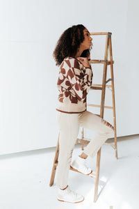 Brown Flower Cardigan Sweater