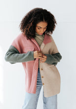 Load image into Gallery viewer, Button Color Block Sweater Shacket