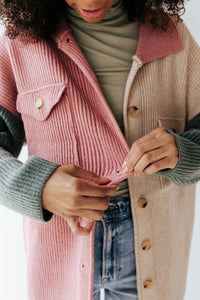 Button Color Block Sweater Shacket