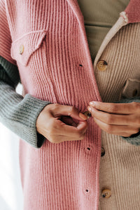Button Color Block Sweater Shacket