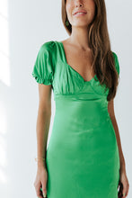 Load image into Gallery viewer, Emerald Lace Back Satin Dress