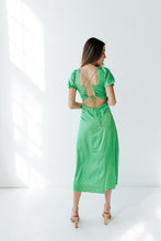 Load image into Gallery viewer, Emerald Lace Back Satin Dress