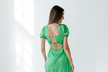 Load image into Gallery viewer, Emerald Lace Back Satin Dress