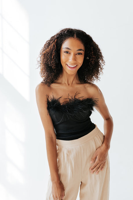 Black Feather Bustier Bodysuit