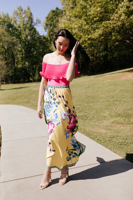 Tropical Yellow Floral Maxi Skirt