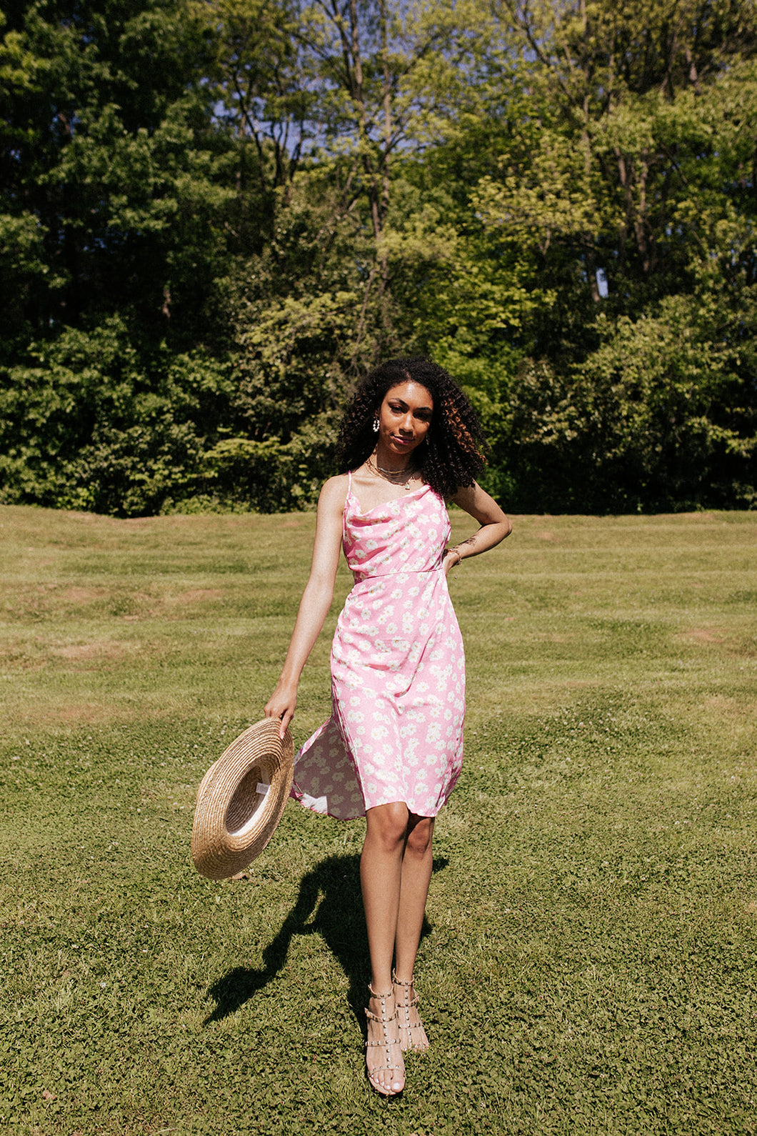 Daisy Pink Print Slip Dress