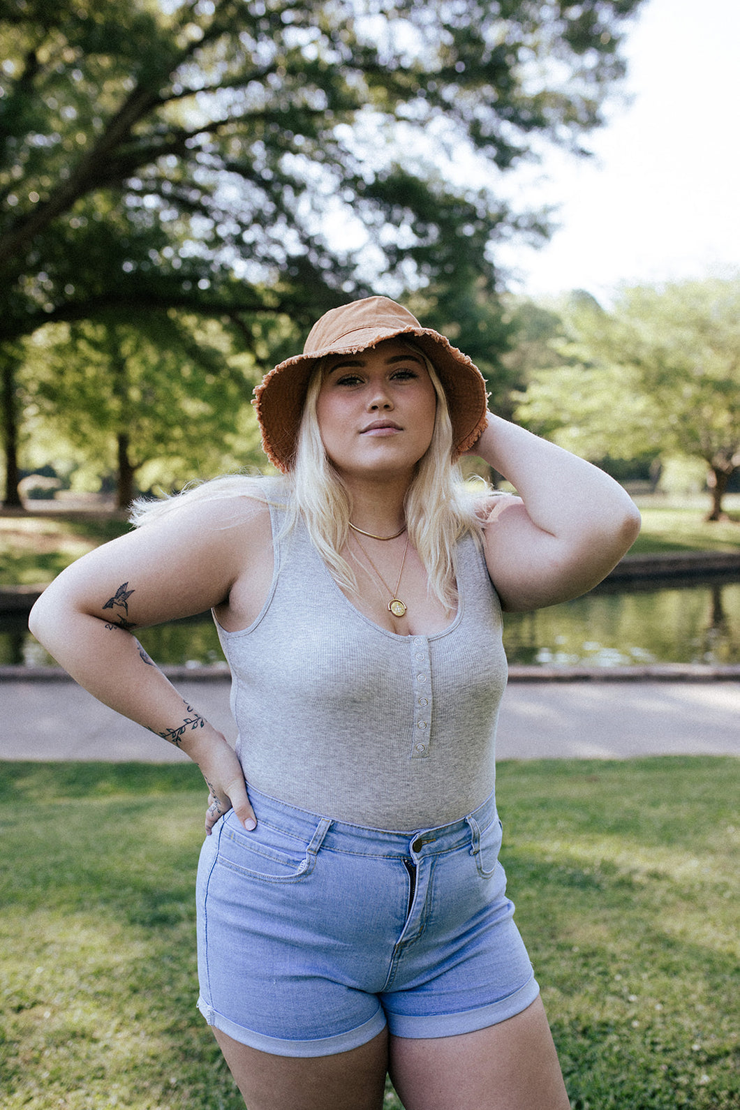 Gray Ribbed Sleeveless Bodysuit